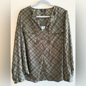 Jones New York, large, deep loden/ black blouse